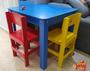 Imagem de Mesa infantil com 2 cadeiras @loren.loke indicada ate 4 anos mesa azul cadeiera amarela e vermelha