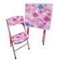 Imagem de Mesa infantil crianca com 1 cadeira dobravel para bricar atividade educativas em madeira love rosa