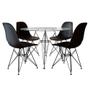 Imagem de Mesa jantar eames de ferro preto tampo redondo 90cm vidro 4 cadeiras pretas