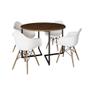 Imagem de Mesa Jantar Industrial Amêndoa 110cm Redonda Base V Ferro Preto com 4 Poltronas Eiffel Brancas Madei