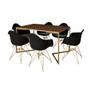 Imagem de Mesa Jantar Industrial Amêndoa 137x90cm Base V com 6 Poltronas Eames Eiffel Daw Pretas Base Dourada
