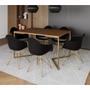 Imagem de Mesa Jantar Industrial Amêndoa 137x90cm Base V com 6 Poltronas Eames Eiffel Daw Pretas Base Dourada