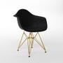 Imagem de Mesa Jantar Industrial Amêndoa 137x90cm Base V com 6 Poltronas Eames Eiffel Daw Pretas Base Dourada