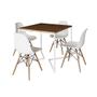 Imagem de Mesa Jantar Industrial Amêndoa 90x90cm Base V Ferro Branco com 4 Cadeiras Eames Eiffel Madeira Branc