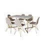 Imagem de Mesa Jantar Industrial Branca Base V Dourada 137x90cm 6 Cadeiras Estofadas Nude Claro Dourada 