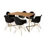 Imagem de Mesa Jantar Industrial Canela 137x90cm Base V com 6 Poltronas Eames Eiffel Daw Pretas Base Dourada