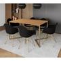 Imagem de Mesa Jantar Industrial Canela 137x90cm Base V com 6 Poltronas Eames Eiffel Daw Pretas Base Dourada