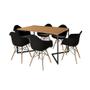 Imagem de Mesa Jantar Industrial Canela Retangular 137x90cm Base V Ferro Preto com 6 Poltronas Eames Eiffel Pr