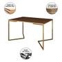 Imagem de Mesa Jantar Industrial com 4 Cadeiras Estofadas Verde Madeira Tampo Amêndoa 120x75 Base V Aço Dourad