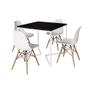 Imagem de Mesa Jantar Industrial Preta 90x90cm Base V Ferro Branco com 4 Cadeiras Eames Eiffel Madeira Brancas