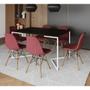 Imagem de Mesa Jantar Industrial Preta Base V Aço Branco 137x90cm C/ 6 Cadeiras Madeira Estofadas Vermelhas