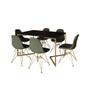 Imagem de Mesa Jantar Industrial Preta Base V Dourada 137x90cm 6 Cadeiras Estofadas Verdes Dourada 