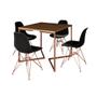 Imagem de Mesa Jantar Industrial Quadrada 90cm Amêndoa Base Cobre V com 4 Cadeiras Pretas Eames Eiffel Pés Cob