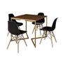 Imagem de Mesa Jantar Industrial Quadrada 90cm Amêndoa Base V Dourada com 4 Cadeiras Eames Eiffel Madeira Pret
