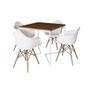 Imagem de Mesa Jantar Industrial Quadrada 90cm Amêndoa Base V Ferro Branco com 4 Poltronas Eames Eiffel Branca