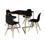 Imagem de Mesa Jantar Industrial Quadrada 90cm Preta Base V Dourada com 4 Cadeiras Eames Eiffel Madeira Pretas