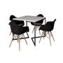 Imagem de Mesa Jantar Industrial Quadrada Branca 90cm Base V Ferro Preto com 4 Poltronas Eames Eiffel Pretas M