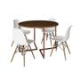 Imagem de Mesa Jantar Industrial Redonda 110cm Amêndoa Base V Cobre com 4 Cadeiras Eames Branca Base Madeira