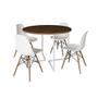 Imagem de Mesa Jantar Industrial Redonda 110cm Amêndoa Base V Ferro Branco com 4 Cadeiras Eames Branca Base Ma