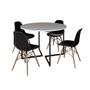 Imagem de Mesa Jantar Industrial Redonda 110cm Branca Base V Ferro Preto com 4 Cadeiras Eames Preta Base Madei