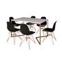 Imagem de Mesa Jantar Industrial Retangular 137x90cm Branca Base V com 6 Cadeiras Eames Eiffel Pretas Base Cob