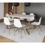 Imagem de Mesa Jantar Industrial Retangular 137x90cm Branca Base V Dourada com 6 Cadeiras Eames Eiffel Madeira