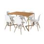 Imagem de Mesa Jantar Industrial Retangular 137x90cm Canela Base V Dourada com 6 Cadeiras Eames Eiffel Madeira
