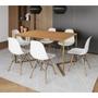 Imagem de Mesa Jantar Industrial Retangular 137x90cm Canela Base V Dourada com 6 Cadeiras Eames Eiffel Madeira