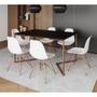 Imagem de Mesa Jantar Industrial Retangular 137x90cm Preta Base V com 6 Cadeiras Eames Eiffel Brancas Base Cob