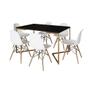 Imagem de Mesa Jantar Industrial Retangular 137x90cm Preta Base V Dourada com 6 Cadeiras Eames Eiffel Madeira 