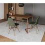 Imagem de Mesa Jantar Industrial Retangular Amêndoa 120x75 Base V Cobre com 4 Cadeiras Estofadas Verde Madeira