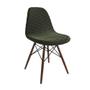 Imagem de Mesa Jantar Industrial Retangular Amêndoa 120x75 Base V Cobre com 4 Cadeiras Estofadas Verde Madeira