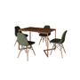 Imagem de Mesa Jantar Industrial Retangular Amêndoa 120x75 Base V Cobre com 4 Cadeiras Estofadas Verde Madeira