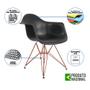 Imagem de Mesa Jantar Industrial Retangular Amêndoa 137x90cm Base V Cobre com 6 Poltronas Pretas Eames Eiffel 