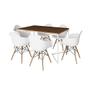 Imagem de Mesa Jantar Industrial Retangular Amêndoa 137x90cm Base V Ferro Branco com 6 Poltronas Eiffel Branca