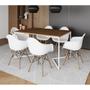 Imagem de Mesa Jantar Industrial Retangular Amêndoa 137x90cm Base V Ferro Branco com 6 Poltronas Eiffel Branca