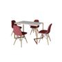 Imagem de Mesa Jantar Industrial Retangular Branca 120x75 Base V Cobre com 4 Cadeiras Estofadas Vermelha Madei