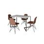Imagem de Mesa Jantar Industrial Retangular Branca 120x75 Base V com 4 Cadeiras Estofadas Caramelo Aço Preto 