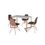 Imagem de Mesa Jantar Industrial Retangular Branca 120x75 Base V com 4 Cadeiras Estofadas Caramelo Base Cobre