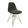Imagem de Mesa Jantar Industrial Retangular Branca 120x75 Base V com 4 Cadeiras Estofadas Verde Aço Dourado