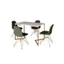 Imagem de Mesa Jantar Industrial Retangular Branca 120x75 Base V com 4 Cadeiras Estofadas Verde Aço Dourado