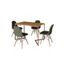 Imagem de Mesa Jantar Industrial Retangular Canela 120x75 Base V Cobre com 4 Cadeiras Estofada Verde Madeira