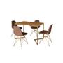 Imagem de Mesa Jantar Industrial Retangular Canela 120x75 Base V com 4 Cadeiras Estofadas Caramelo Aço Dourado