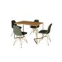 Imagem de Mesa Jantar Industrial Retangular Canela 120x75 Base V com 4 Cadeiras Estofadas Verde Aço Dourado