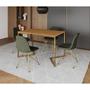 Imagem de Mesa Jantar Industrial Retangular Canela 120x75 Base V com 4 Cadeiras Estofadas Verde Aço Dourado