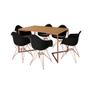 Imagem de Mesa Jantar Industrial Retangular Canela 137x90cm Base V Cobre com 6 Poltronas Pretas Eames Eiffel B