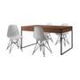 Imagem de Mesa Jantar Industrial Retangular Filadélfia 137x90cm Amêndoa com 4 Cadeiras Brancas Eames Base Ferr