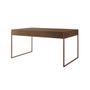 Imagem de Mesa Jantar Industrial Retangular Filadélfia Amêndoa 137x90cm Base Cobre com 4 Cadeiras Brancas Eiff