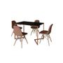 Imagem de Mesa Jantar Industrial Retangular Preta 120x75 Base V Cobre com 4 Cadeiras Estofadas Caramelo Madeir