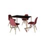 Imagem de Mesa Jantar Industrial Retangular Preta 120x75 Base V Cobre com 4 Cadeiras Estofadas Vermelhas Madei